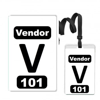 Numbered White PVC 2 Panel Custom Badge with Clear Vinyl Zipper Badge Holder + Black 3/8" Break Away Lanyard- 10 Pcs Pack